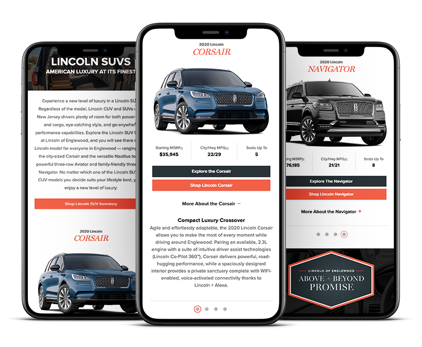Triple Mobile Mockup of SUV Model Comparison page